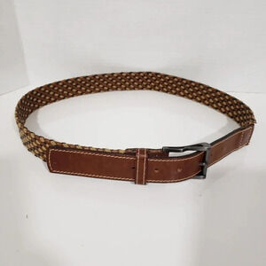 Benchcraft Brown Woven  Leather Mens Belt with Metal Buckle,,size